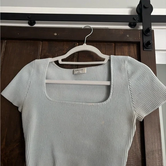 Babaton Ribbed Square Neck Crop Top - Light Gray - Picture 2 of 4
